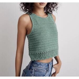 Madewell Kellen Crocheted Sweater Tank Women Green Cotton Relaxed Fit XS